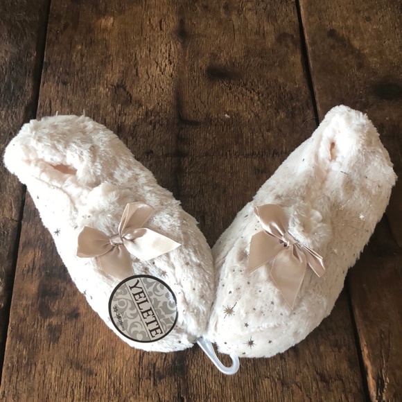 Shoes - Cream Shimmer and Shine Faux Fur Slippers